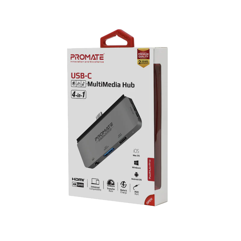 MULTIMEDIAHUB 4 IN 1 USB-C 100WATT PORT C HDMI AUX PADHUB PRO PROMATE