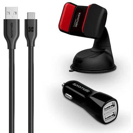 Type-C Car Kit with 3.1A 2USB Car Charger, Car Mount & 1.2m