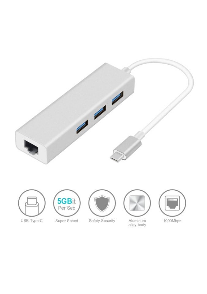 TYPE-C TO 3-PORTS USB3.0 HUB WITH GIGABIT ETHERNET ADAPTER
