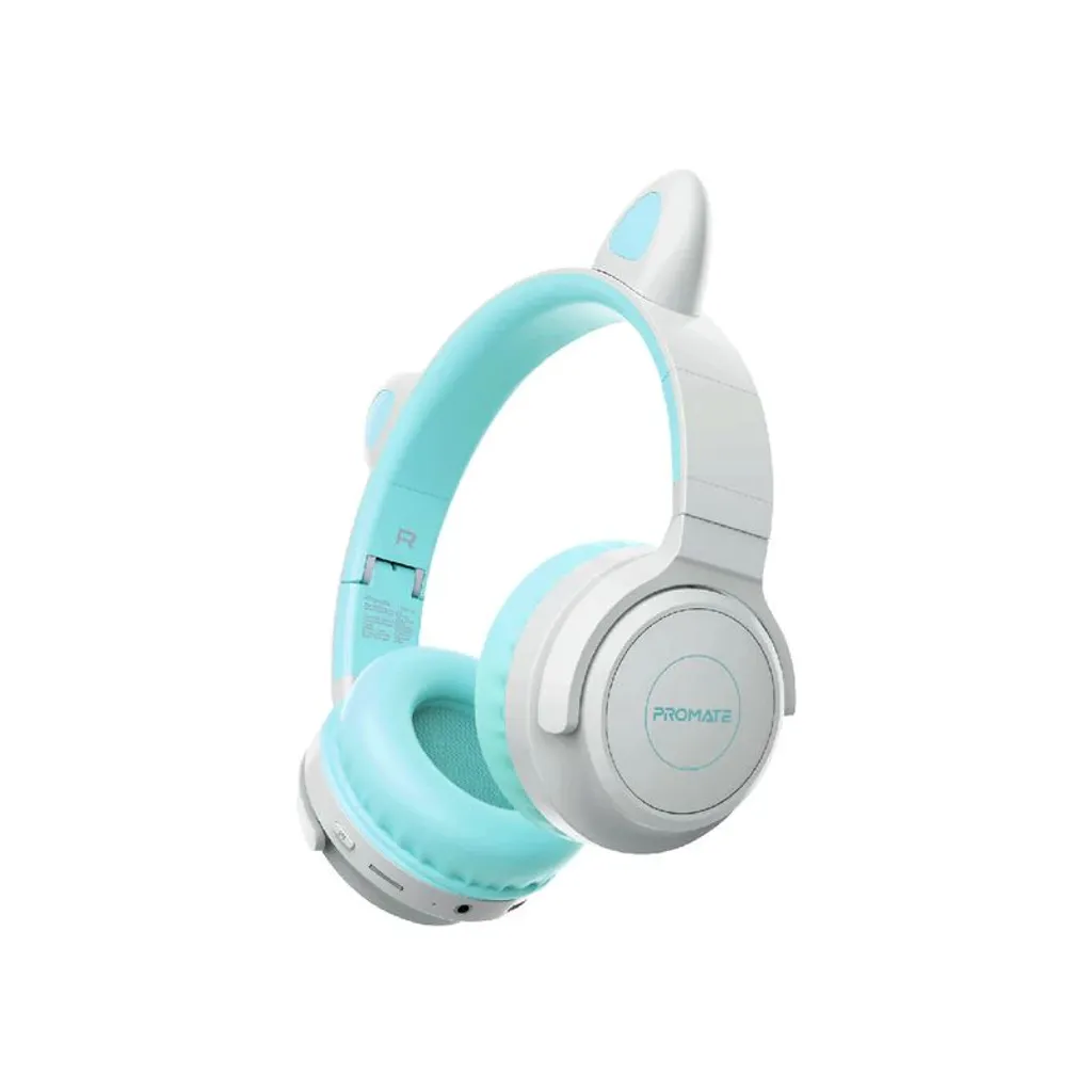 Promate Panda Aqua KidSafe Kawaii Style Wireless Kids Headset - Kinder Over-Ear Kopfhörer mit leuchteten Ohren