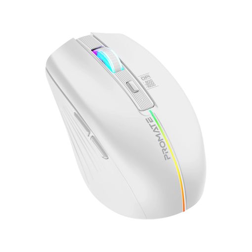 Promate Kitt 2.4Ghz Wireless Ergonomic Optical Mouse With LED Rainbow Lights (White)