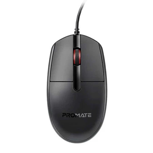 Promate CM-1200 Ergonomic Design Wired Optical Mouse (Black)