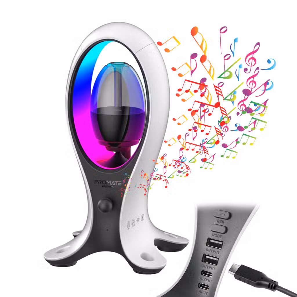 Headphone Stand & USB Hub, Promate Alpha-X Dynamic High Fidelity Dual Mode RGB Speaker