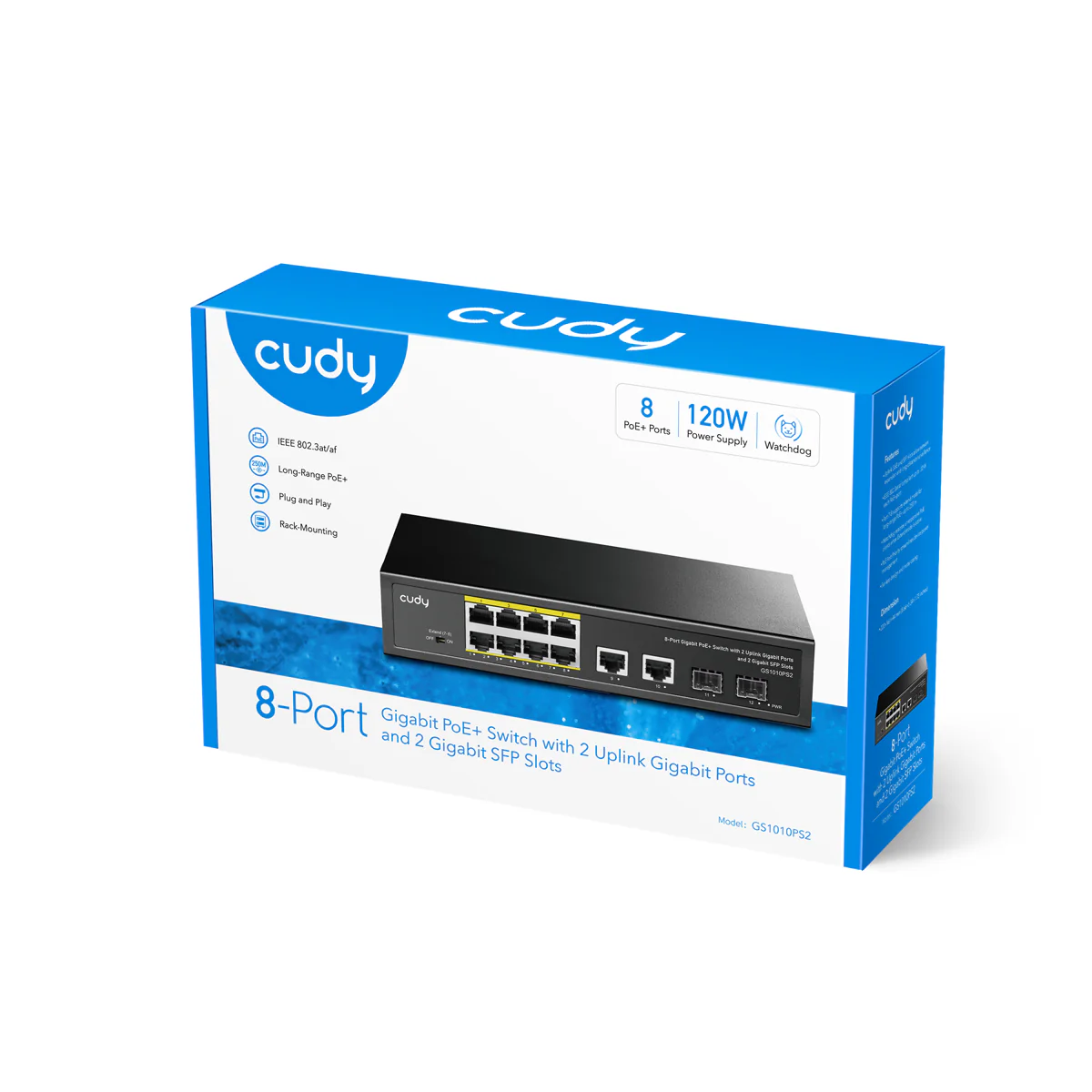 Cudy 8-GbE PoE, 2 Uplink GbE + 2 Uplink SFP Switch | GS1010PS2