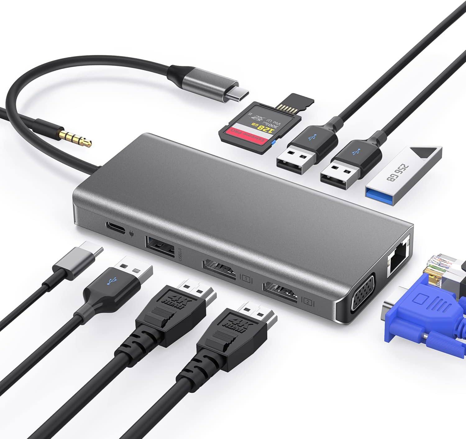 Type-C to HDTV 12 in 1 Hub ( INCLUDE 2 HDMI PORTS )