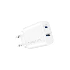 Promate 17W High-Speed Dual Port Charger , White