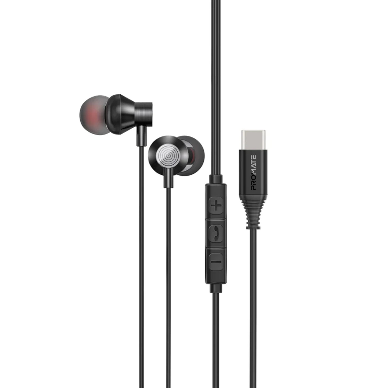 Promate Ergonomic In-Ear USB-C Wired ENC Stereo Earphones - Black | Silken-ENC.BLACK