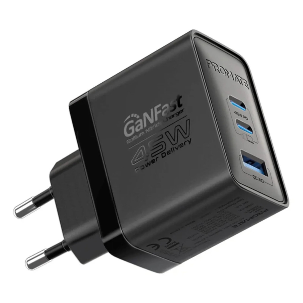 Promate GaNFast Adapter Charger 45W - Black | POWERPORT-45