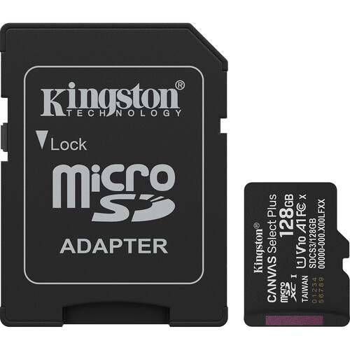 Kingston 128GB Canvas Select Plus UHS-I microSDXC Memory Card with SD Adapter