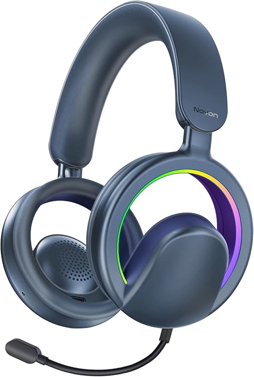 romate Novon Open-Ear Bluetooth Headphones with Detachable Mic, RGB Light Modes, 40mm Dynamic Drivers, 20H Battery, Bluetooth v6.0, ABS-PC Build for Gaming, Workouts, and Streaming Blue