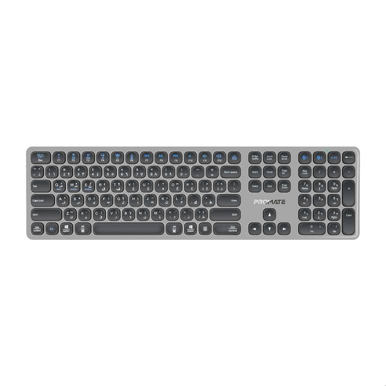 Promate ProKeys-X2 Wireless Keyboard / Full-Size Slim Scissor Key Design / Triple Mode, BT5.1 + 2.4GHz + USB-C / 100H Battery Life / PROKEYS-X2.EN / PROKEYS-X2.EN