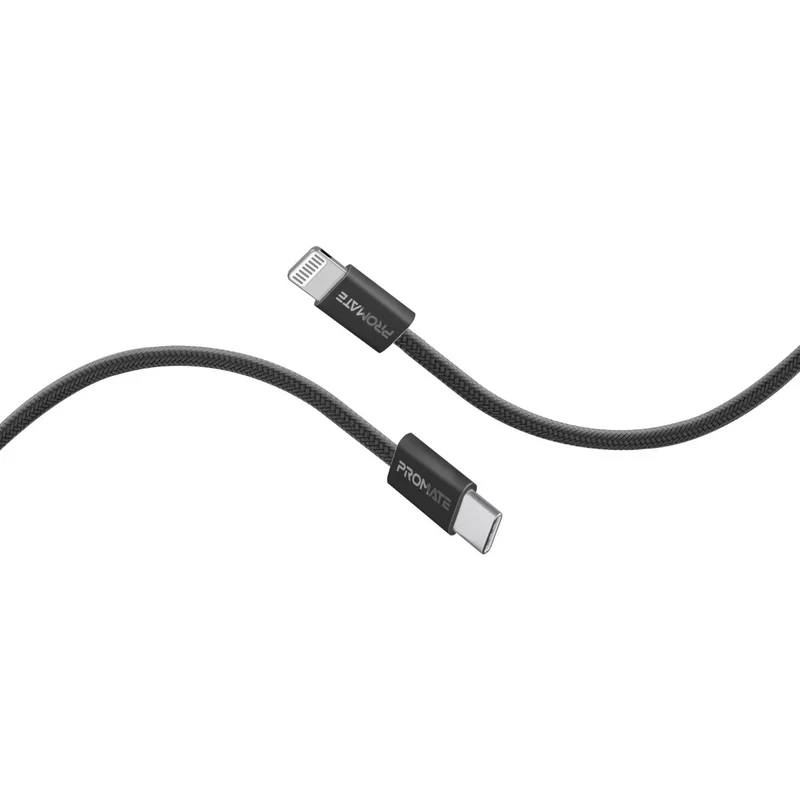 ECOLINE-Ci120.BLACK 1.2m CABLE USB-C TO LIGHTNING DATA SYNC & CHARGE 27W PROMATE