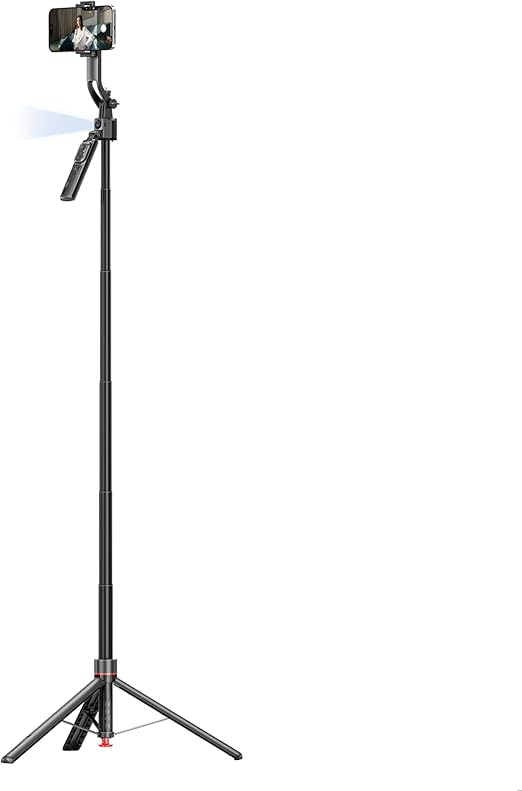 Promate TriPop-Ai Smart Tripod with 176cm Telescopic Rod, Auto-Pop Base, 360° AI Face Tracking, Gesture Control, Dual Mount Clamp & Magnetic, Bluetooth 5.4 Remote for iOS & Android