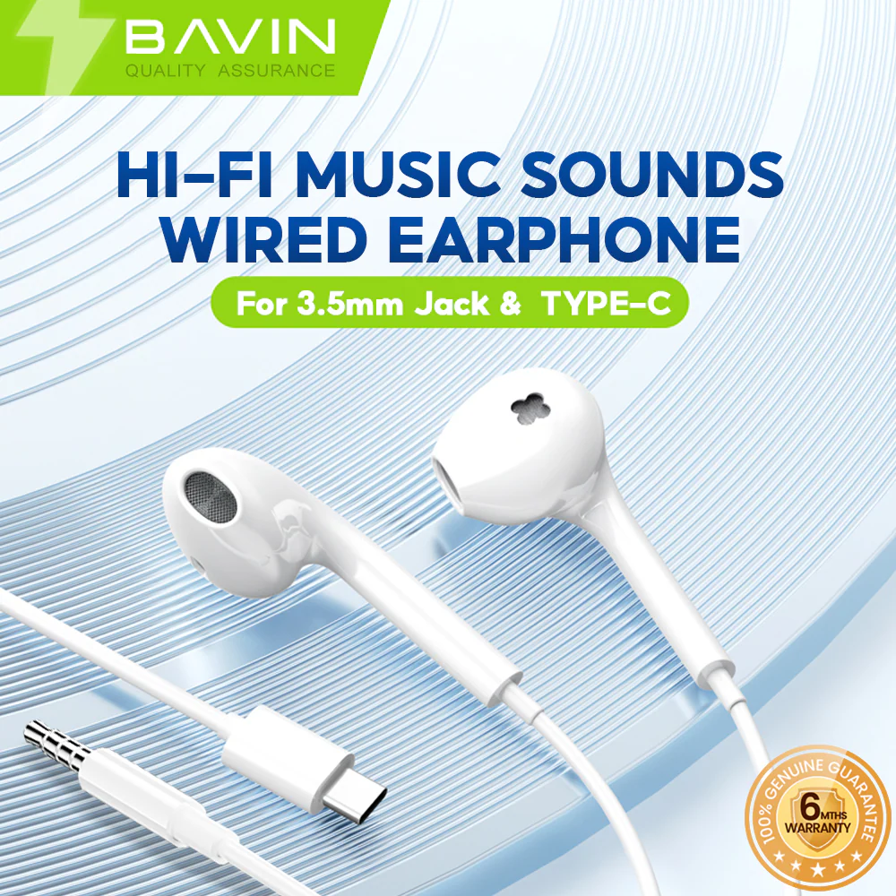 BAVIN HX871 / HX875 Hi-Fi Wired Earphone Stereo Sound Quality Music Compatible for 3.5mm / Type-C