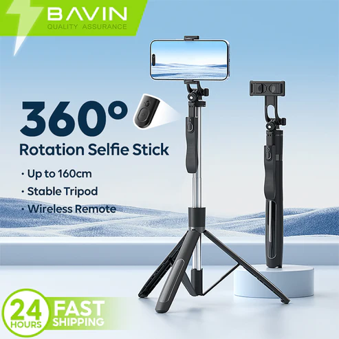 BAVIN P15 Multifunction Selfie Stick Stable Tripod Stand 360° Rotation w/ Bluetooth Wireless Remote