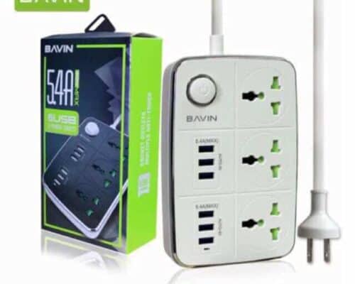 BAVIN 3-Outlet Surge Protector Power Strip PC588 with USB Charging 6 Ports 5.4A/auto max30W POWER SOCKET 3pin uk plug/1.5m-White