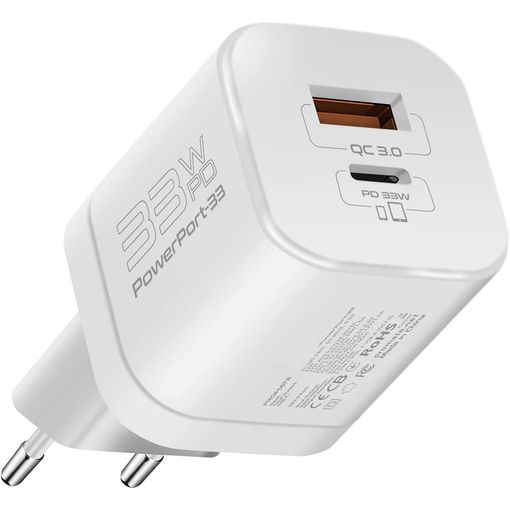 Promate 33W Power Delivery GaNFast Charging Adapter , White | POWERPORT-33.EU.WHITE