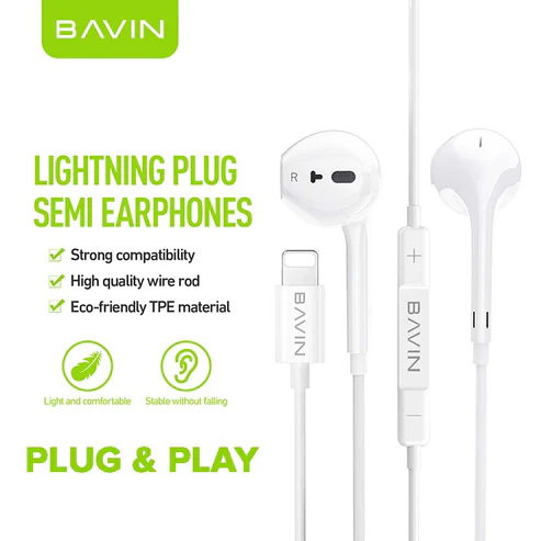 BAVIN HX860 HiFi Wired Earphone Plug & Play Stereo Audio No Bluetooth Required for iPhone 14 13 12 11 X 3118