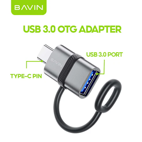 BAVIN O99 OTG USB 3.0 to Type-C Adapter Fast 480 Mbps Transfer Plug & Play Compact Converter 596