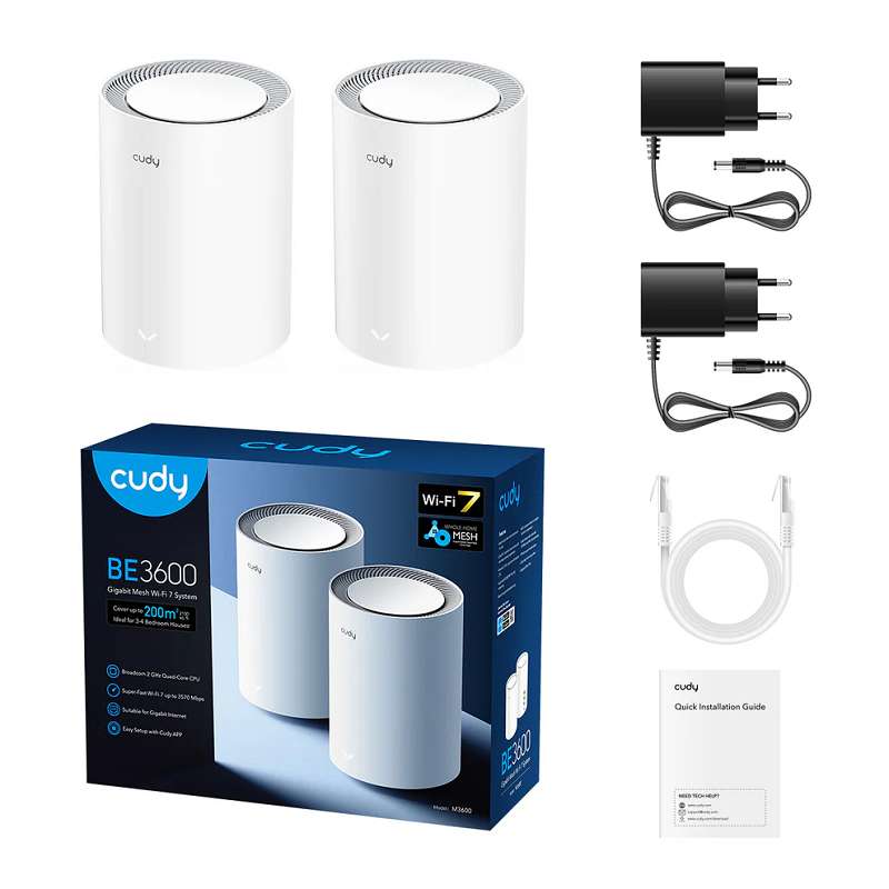 Cudy BE3600 Gigabit Mesh Wi-Fi 7 System, M3600 1.0 (2-Pack)