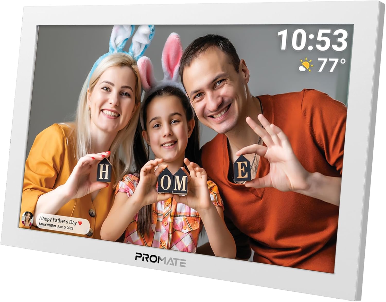 Promate Full HD Digital Photo Frame With 10.1" Touch Screen, Wireless app Control, 16GB Storage, USB/TF Card Support, Dual Speakers, Multi Picture & Video Formats Compatibility, Memoria-10 Wh